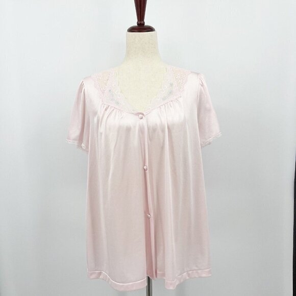 Vanity Fair Vintage Pale Pink Nylon Flowy Sleep Top Lace Embroidered